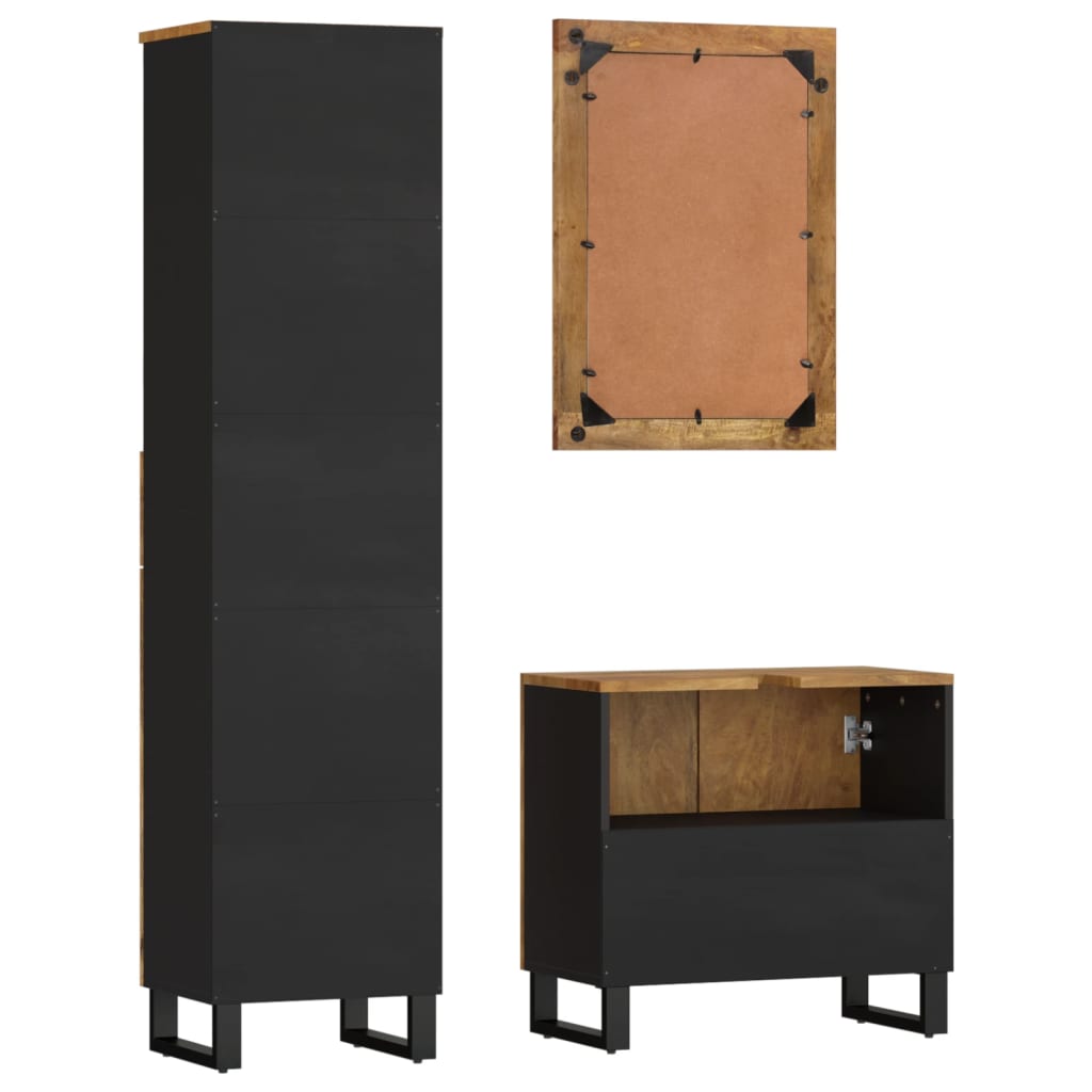 Set Mobili da Bagno 3pz in Legno Massello di Mango | homemem39