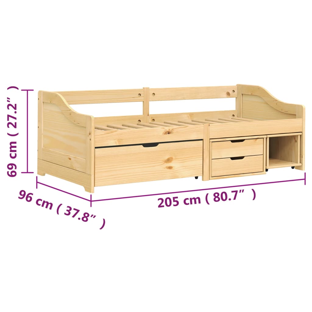 Dormeuse 3 Cassetti 90x200 cm Legno Massello Pino IRUN - homemem39