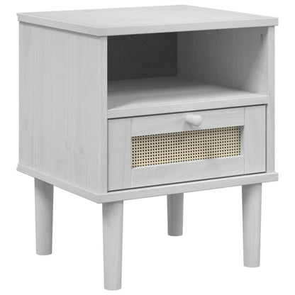 Comodino SENJA Bianco Aspetto Rattan 40x35x48 cm in Legno Pino - homemem39