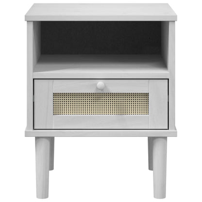 Comodino SENJA Bianco Aspetto Rattan 40x35x48 cm in Legno Pino - homemem39