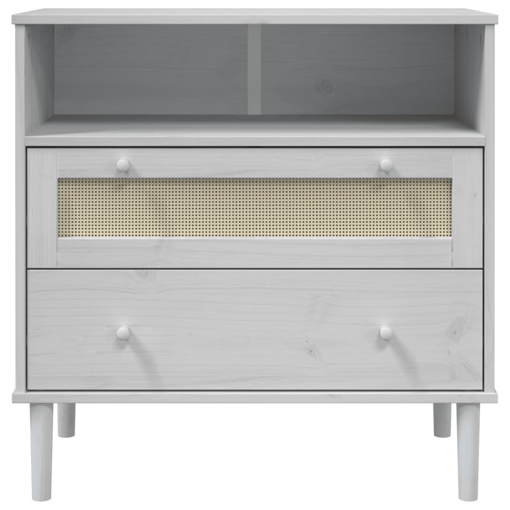 Credenza SENJA Aspetto Rattan Bianco 80x40x80 cm Massello Pino - homemem39