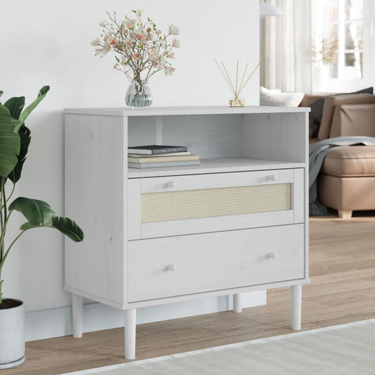 Credenza SENJA Aspetto Rattan Bianco 80x40x80 cm Massello Pino - homemem39