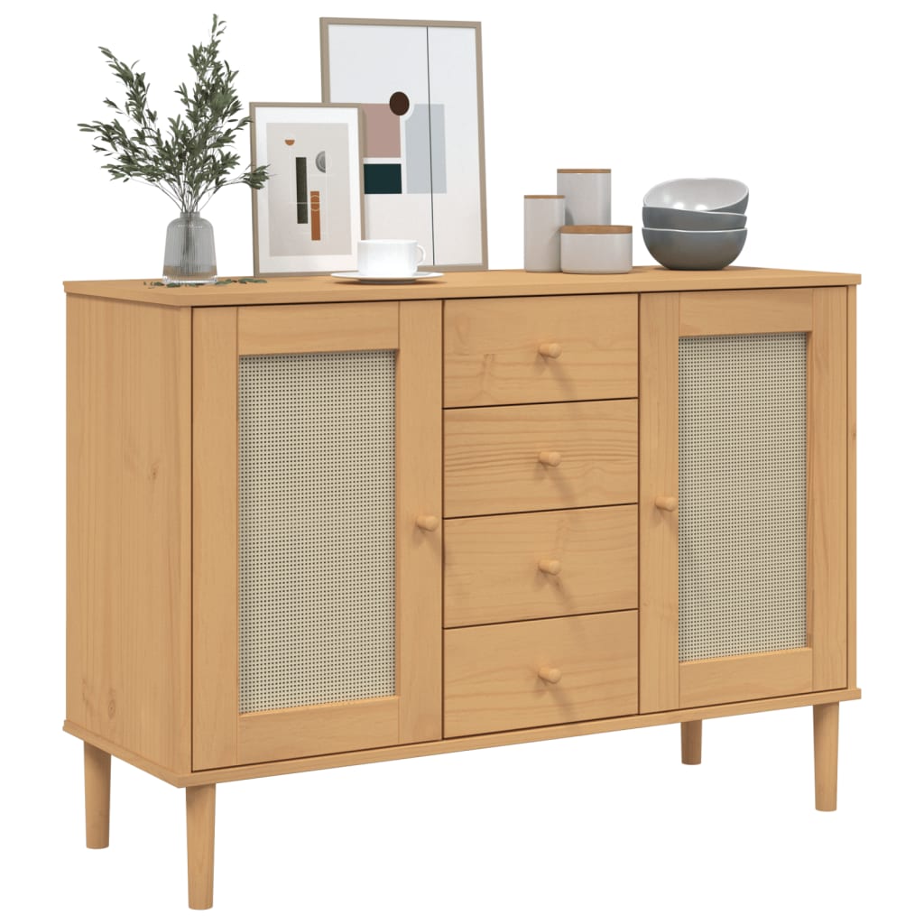 Credenza SENJA Aspetto Rattan 112x40x80 cm Legno Massello Pino - homemem39