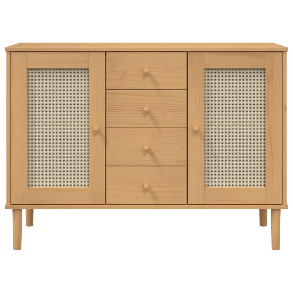 Credenza SENJA Aspetto Rattan 112x40x80 cm Legno Massello Pino