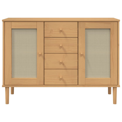Credenza SENJA Aspetto Rattan 112x40x80 cm Legno Massello Pino