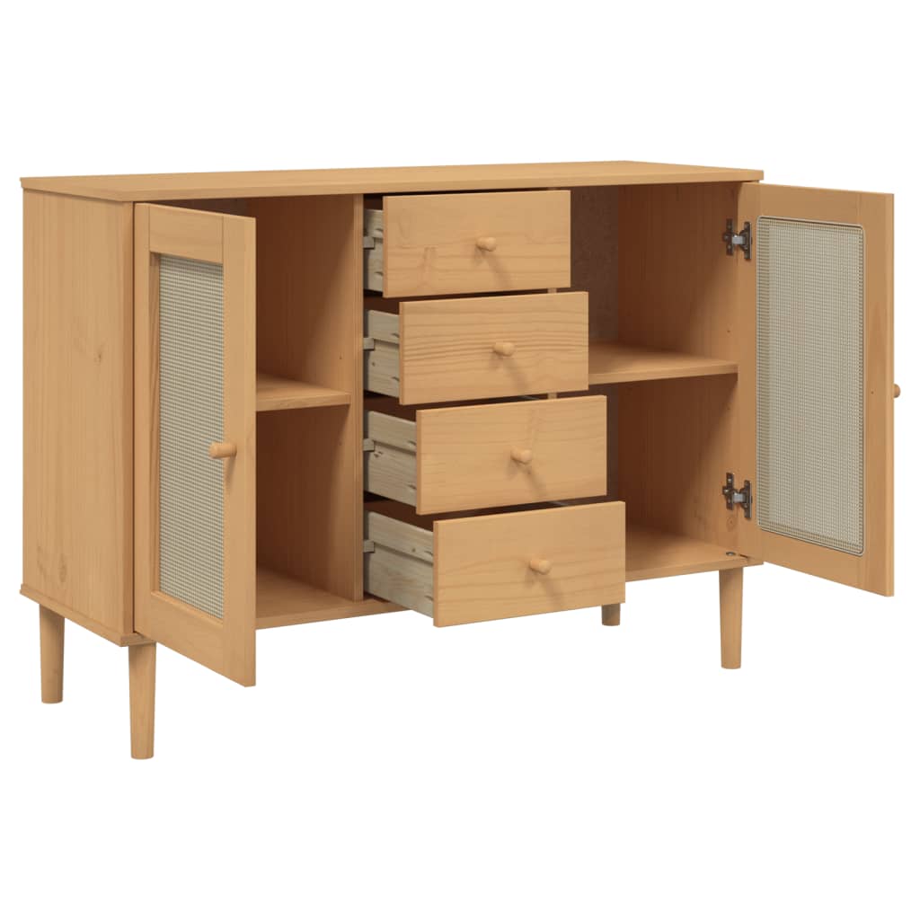 Credenza SENJA Aspetto Rattan 112x40x80 cm Legno Massello Pino - homemem39