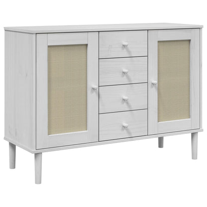 Credenza SENJA Aspetto Rattan Bianco 112x40x80 cm Massello Pino