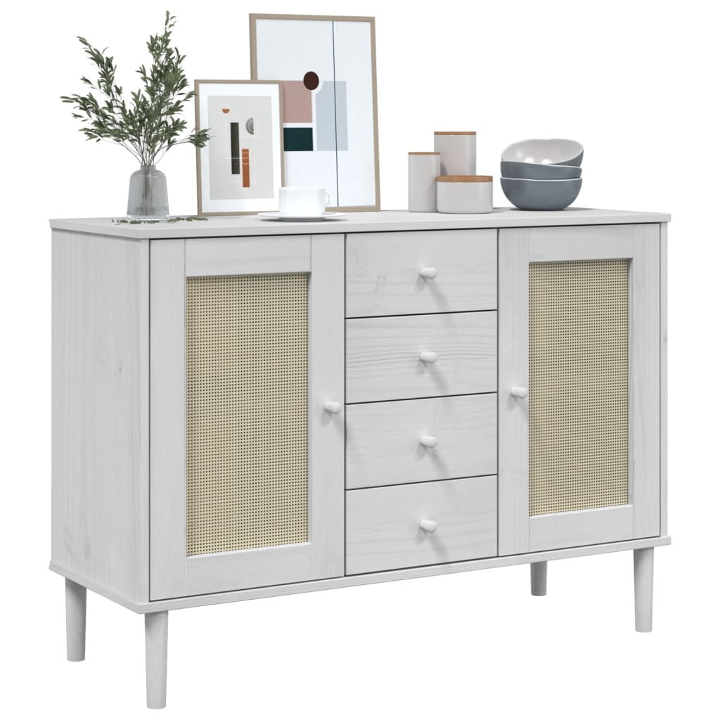 Credenza SENJA Aspetto Rattan Bianco 112x40x80 cm Massello Pino - homemem39