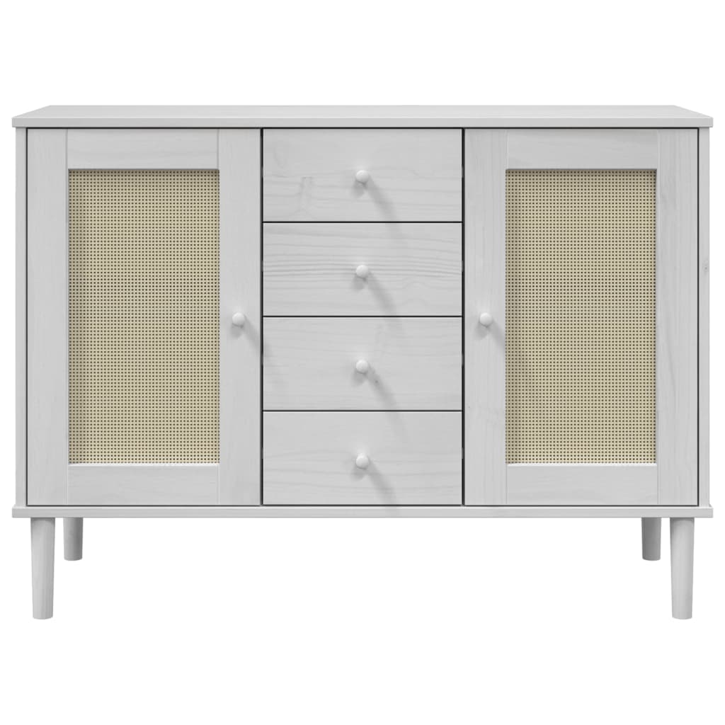 Credenza SENJA Aspetto Rattan Bianco 112x40x80 cm Massello Pino