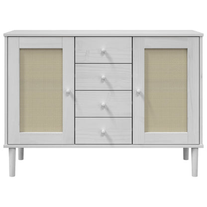 Credenza SENJA Aspetto Rattan Bianco 112x40x80 cm Massello Pino