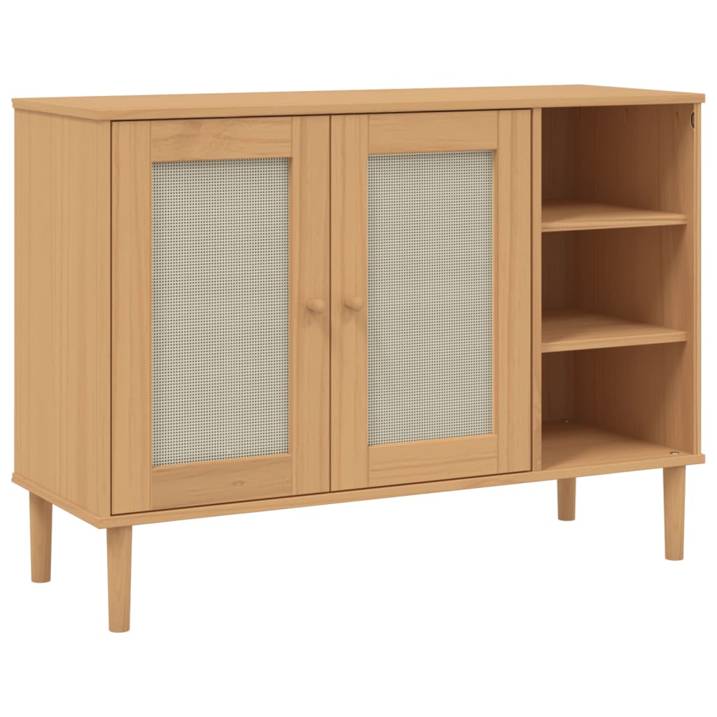 Credenza SENJA Aspetto Rattan 112x40x80 cm Legno Massello Pino - homemem39