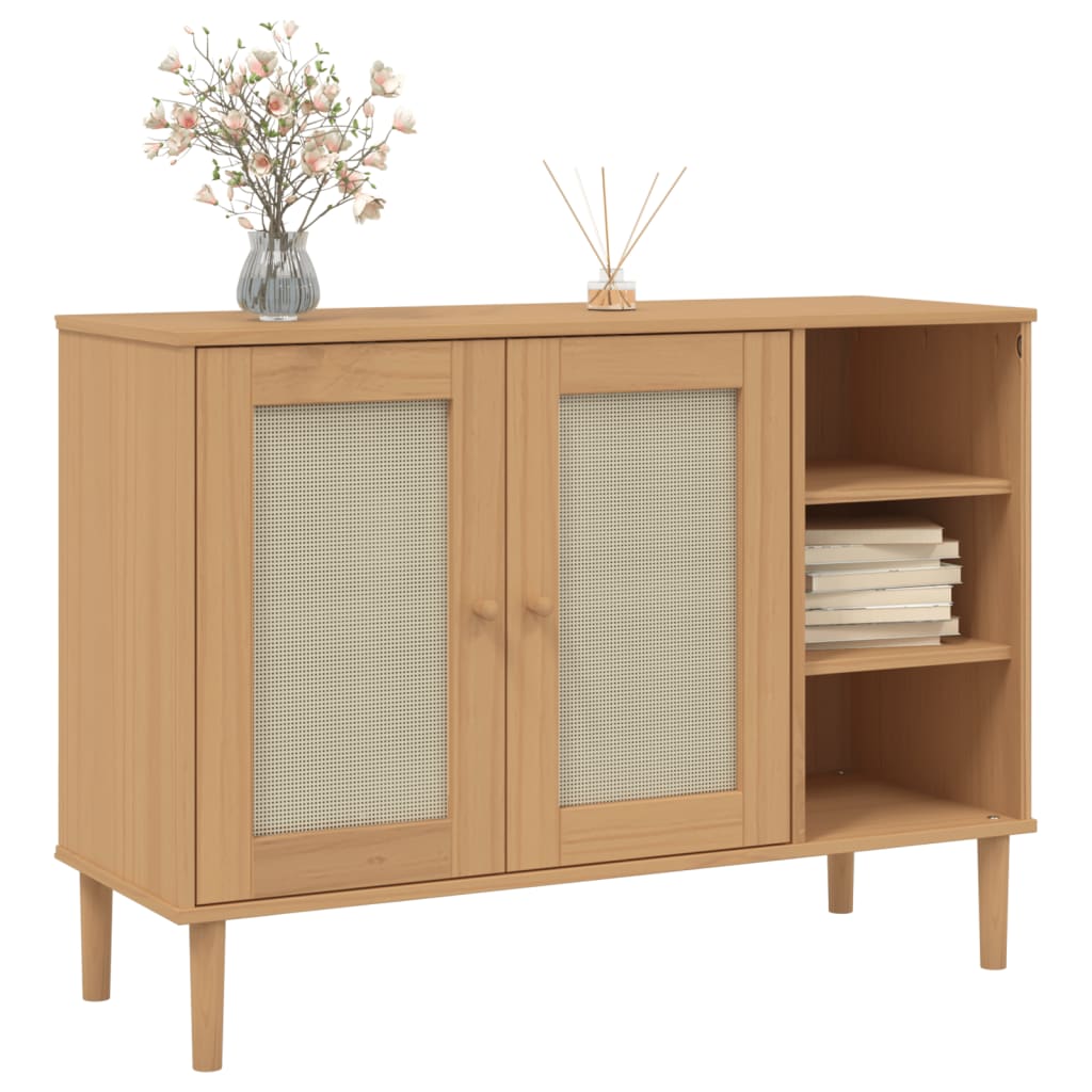 Credenza SENJA Aspetto Rattan 112x40x80 cm Legno Massello Pino - homemem39