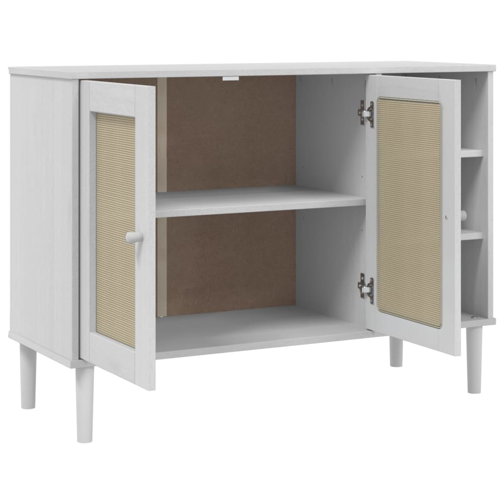 Credenza SENJA Aspetto Rattan Bianco 112x40x80 cm Massello Pino - homemem39