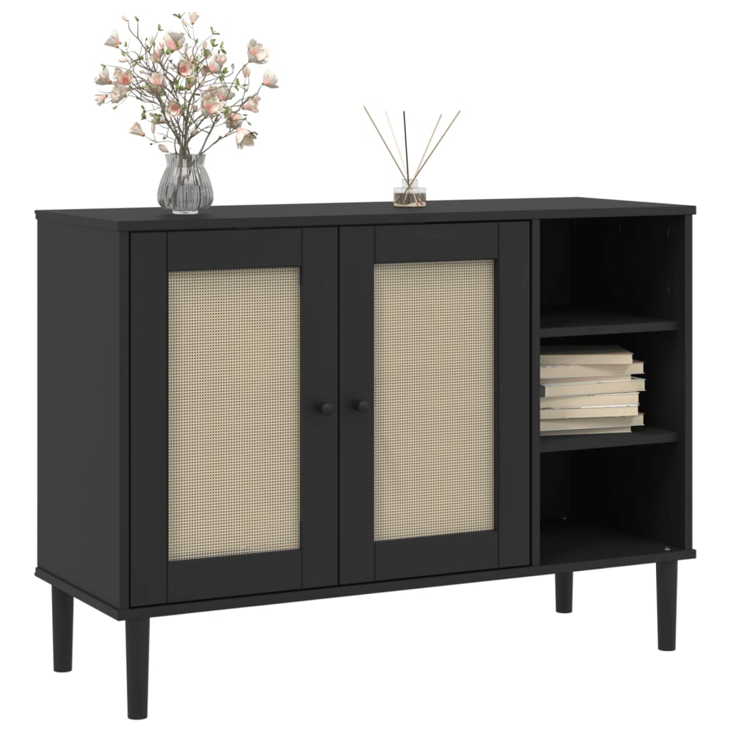 Credenza SENJA Aspetto Rattan Nero 112x40x80 cm Massello Pino | homemem39