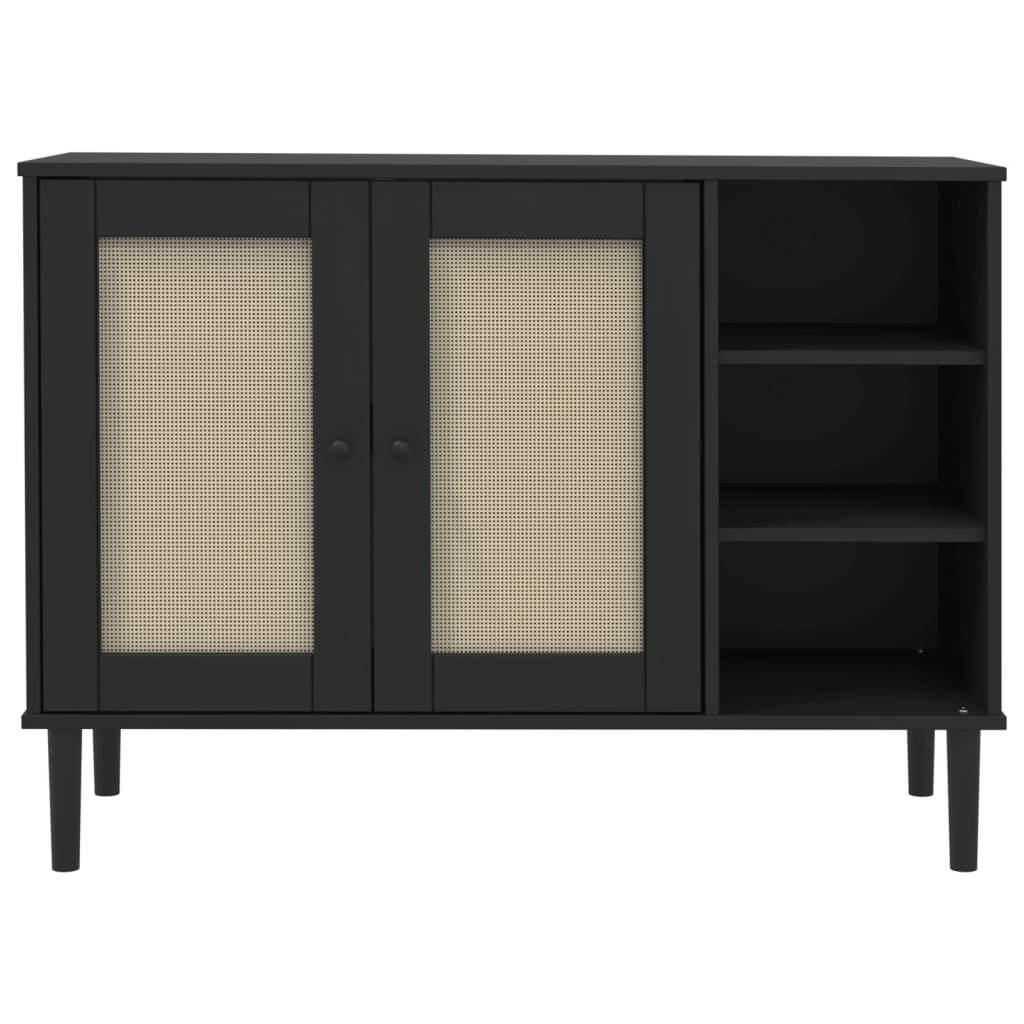 Credenza SENJA Aspetto Rattan Nero 112x40x80 cm Massello Pino | homemem39