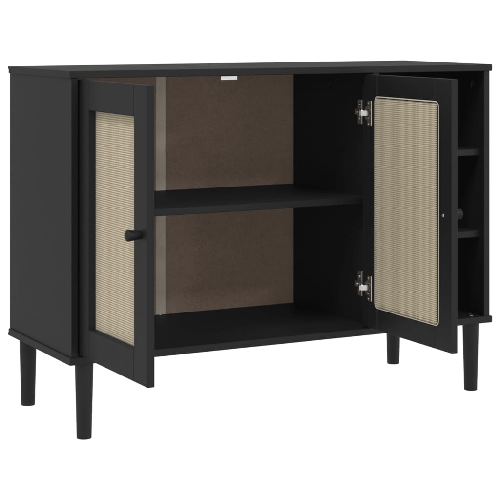 Credenza SENJA Aspetto Rattan Nero 112x40x80 cm Massello Pino | homemem39