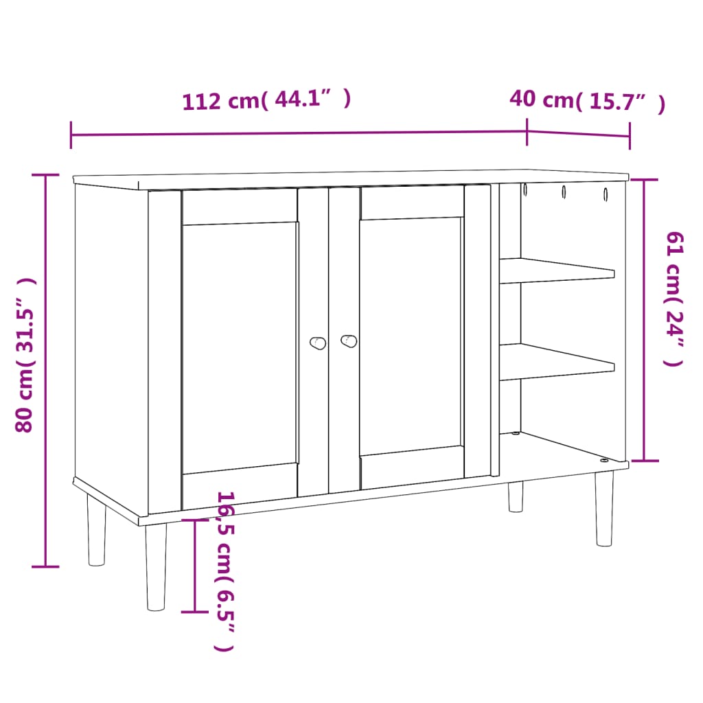 Credenza SENJA Aspetto Rattan Nero 112x40x80 cm Massello Pino | homemem39