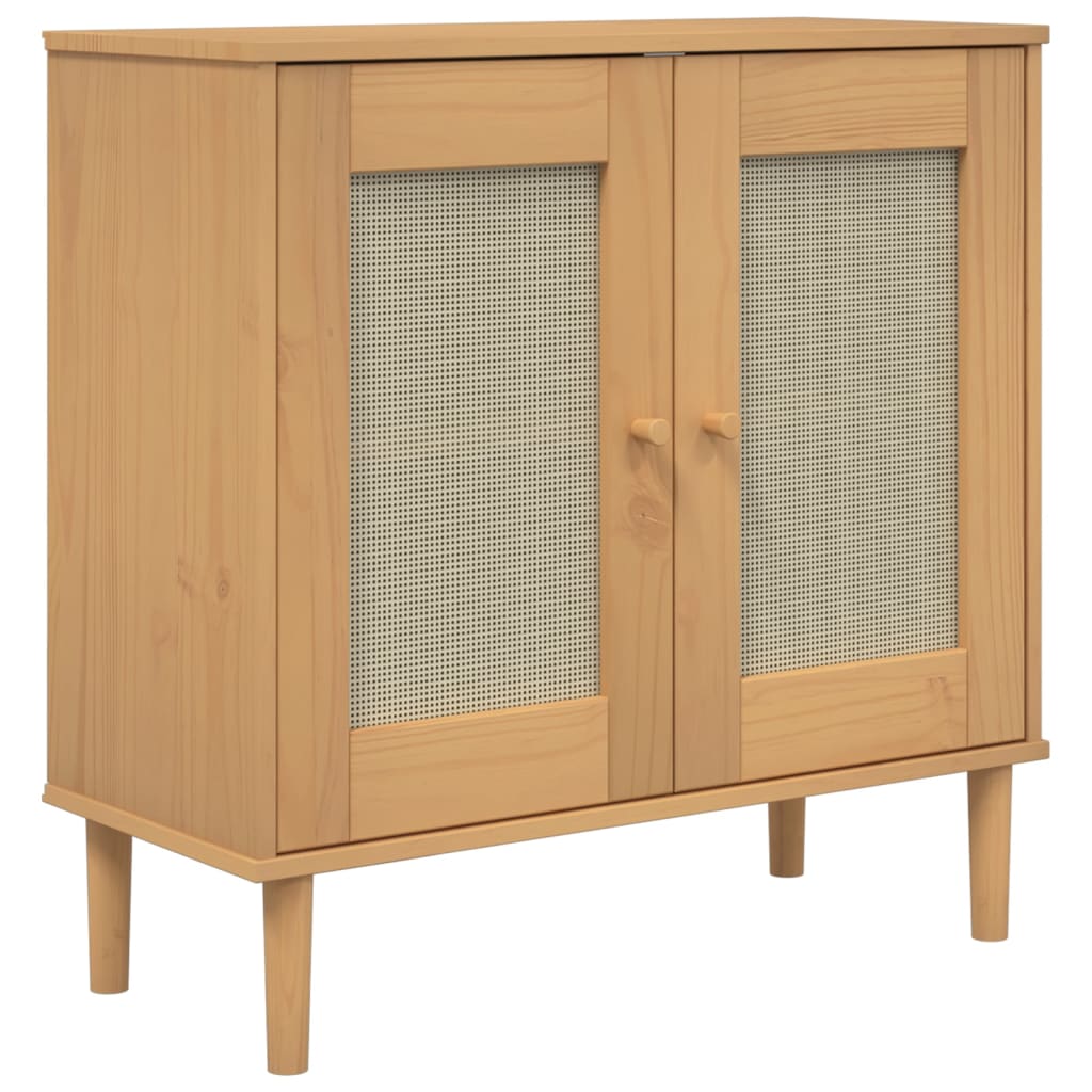 Credenza SENJA Aspetto Rattan Marrone 80x35x80 cm Massello Pino | homemem39