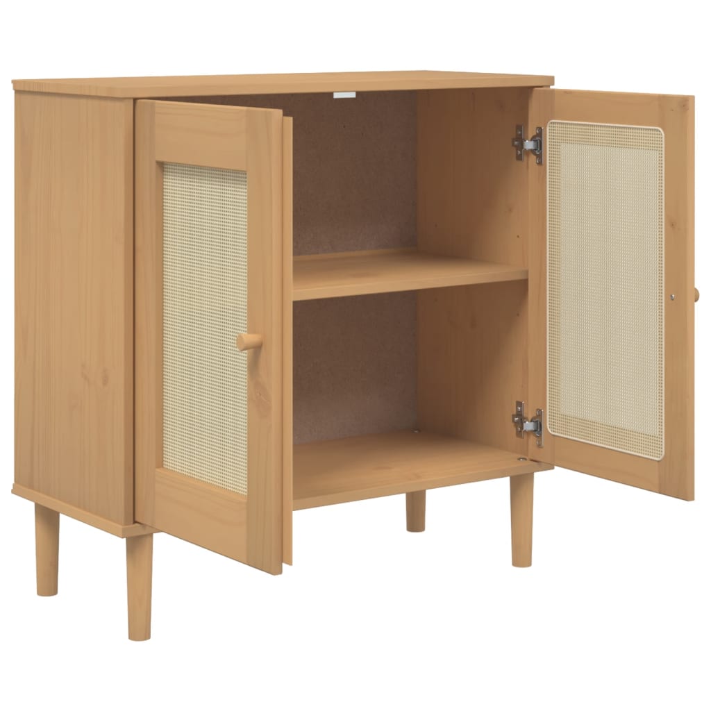 Credenza SENJA Aspetto Rattan Marrone 80x35x80 cm Massello Pino | homemem39