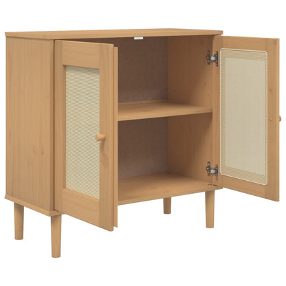 Credenza SENJA Aspetto Rattan Marrone 80x35x80 cm Massello Pino | homemem39