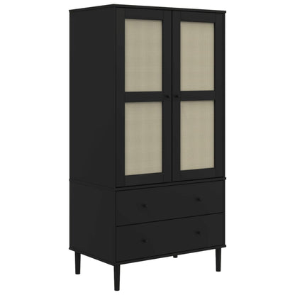Armadio SENJA Aspetto Rattan Nero 90x55x175 cm Massello Pino | homemem39