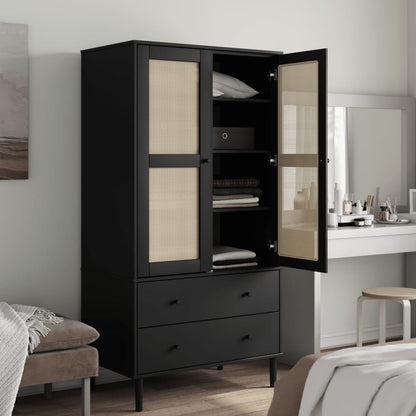 Armadio SENJA Aspetto Rattan Nero 90x55x175 cm Massello Pino | homemem39