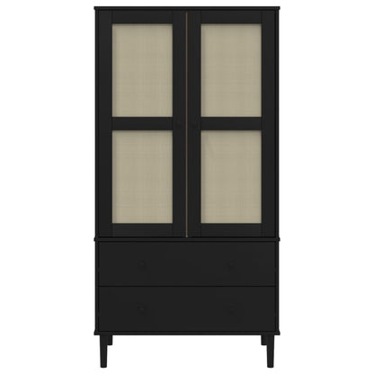 Armadio SENJA Aspetto Rattan Nero 90x55x175 cm Massello Pino | homemem39