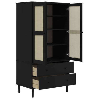 Armadio SENJA Aspetto Rattan Nero 90x55x175 cm Massello Pino | homemem39