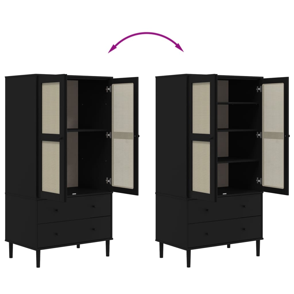 Armadio SENJA Aspetto Rattan Nero 90x55x175 cm Massello Pino | homemem39