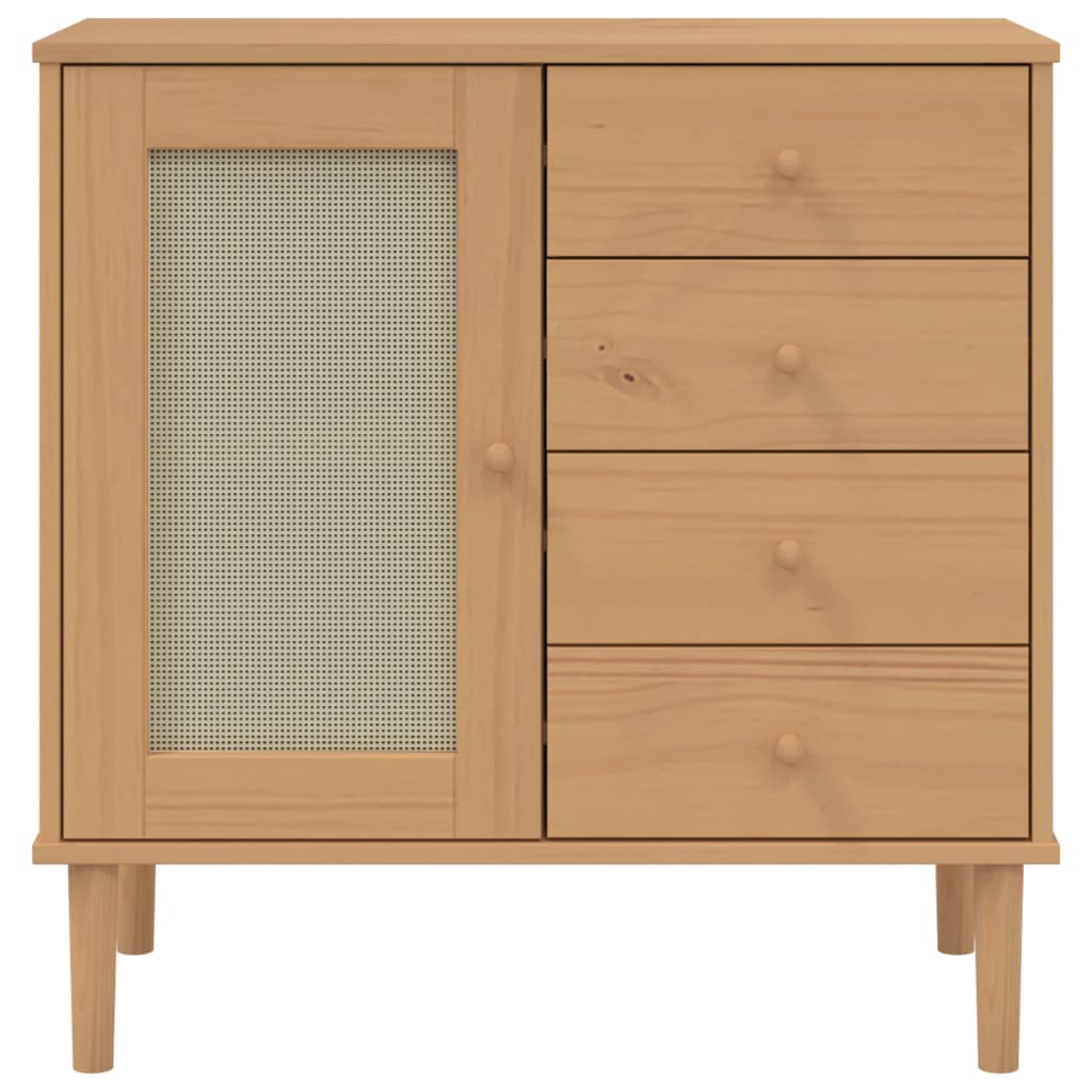 Credenza SENJA Aspetto Rattan Marrone 80x40x80 cm Massello Pino - homemem39