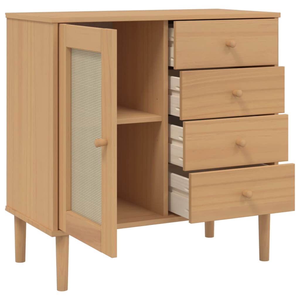 Credenza SENJA Aspetto Rattan Marrone 80x40x80 cm Massello Pino - homemem39