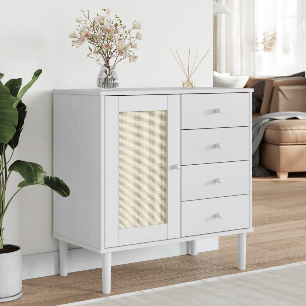 Credenza SENJA Aspetto Rattan Bianco 80x40x80 cm Massello Pino - homemem39
