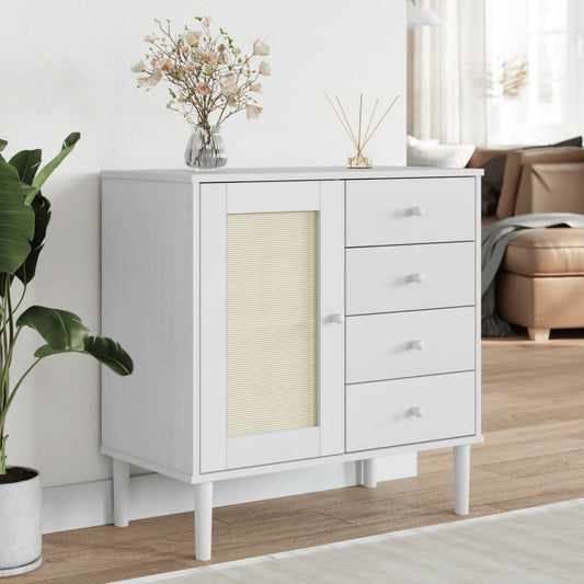 Credenza SENJA Aspetto Rattan Bianco 80x40x80 cm Massello Pino - homemem39