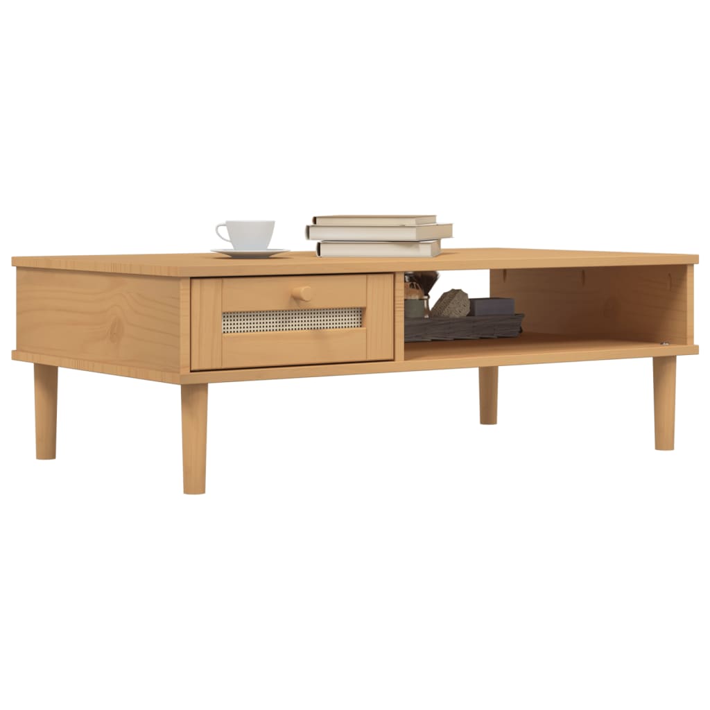 Tavolino SENJA Aspetto Rattan Marrone 100x55x33 Legno Massello | homemem39