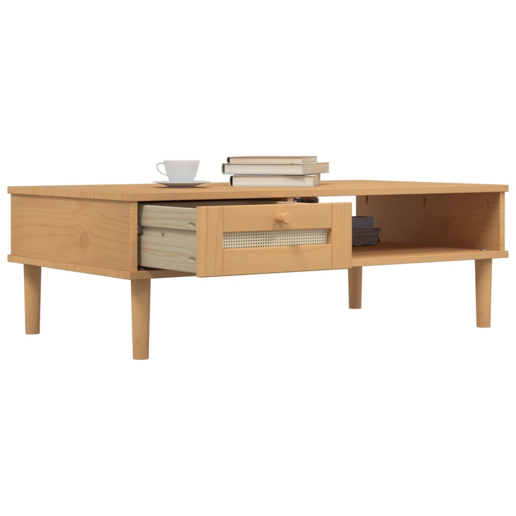 Tavolino SENJA Aspetto Rattan Marrone 100x55x33 Legno Massello