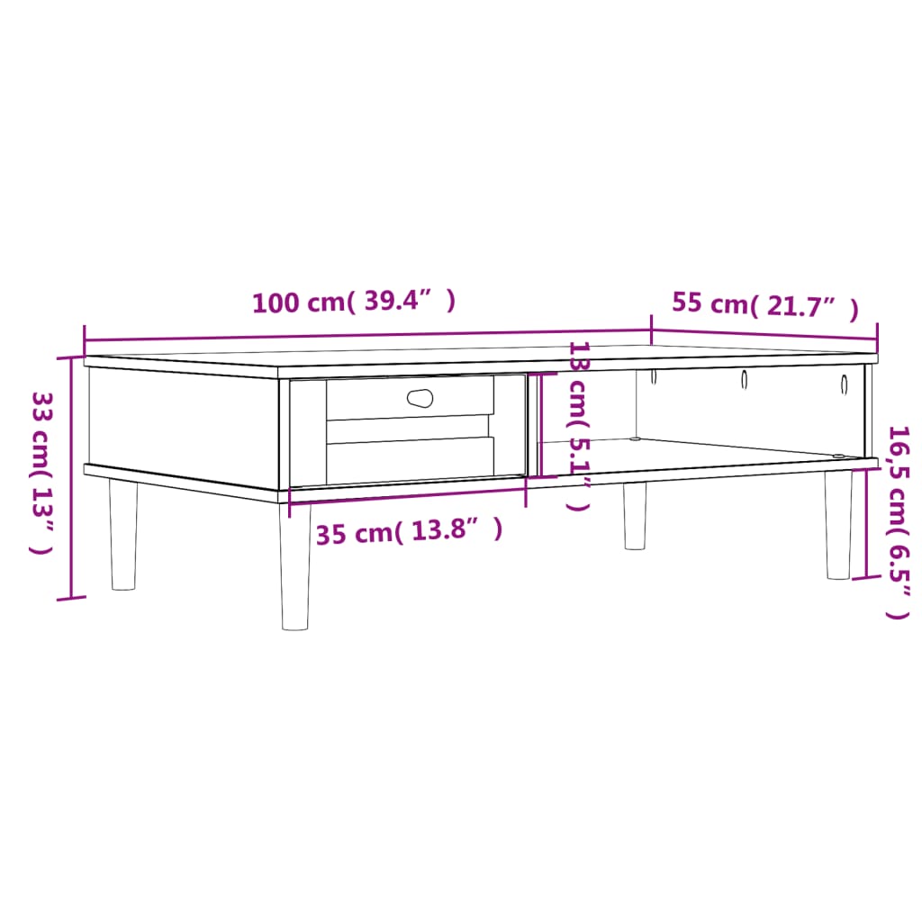 Tavolino SENJA Aspetto Rattan Marrone 100x55x33 Legno Massello