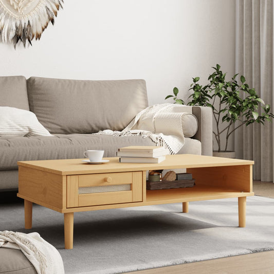 Tavolino SENJA Aspetto Rattan Marrone 100x55x33 Legno Massello | homemem39