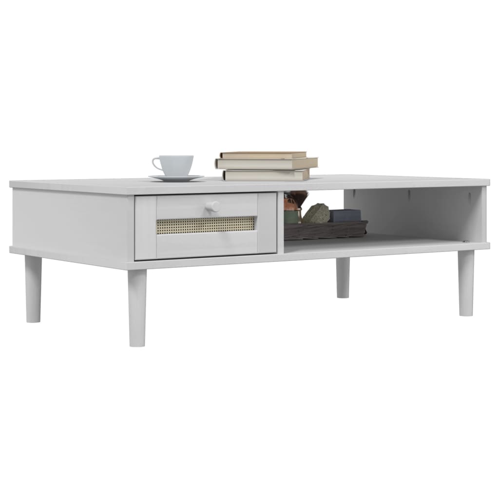 Tavolino SENJA Aspetto Rattan Bianco 100x55x33cm Legno Massello | homemem39
