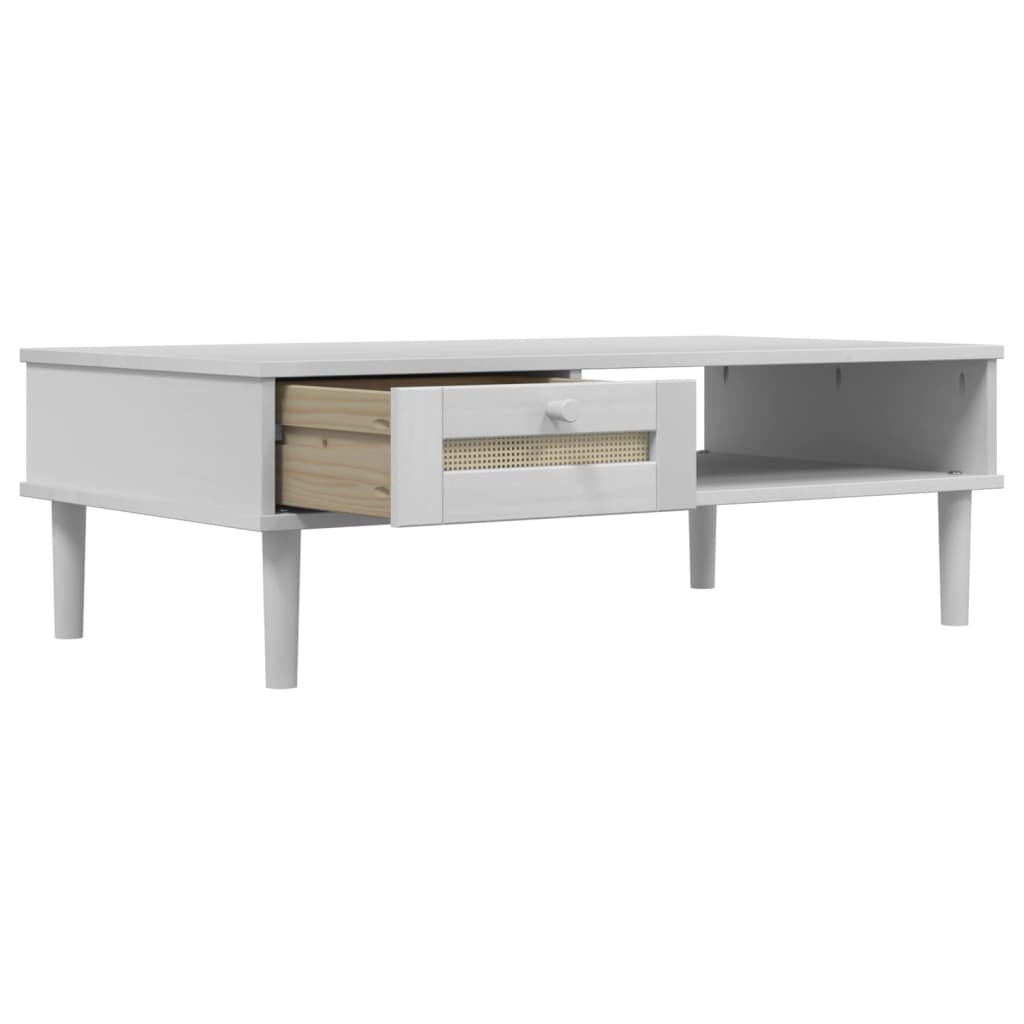 Tavolino SENJA Aspetto Rattan Bianco 100x55x33cm Legno Massello | homemem39