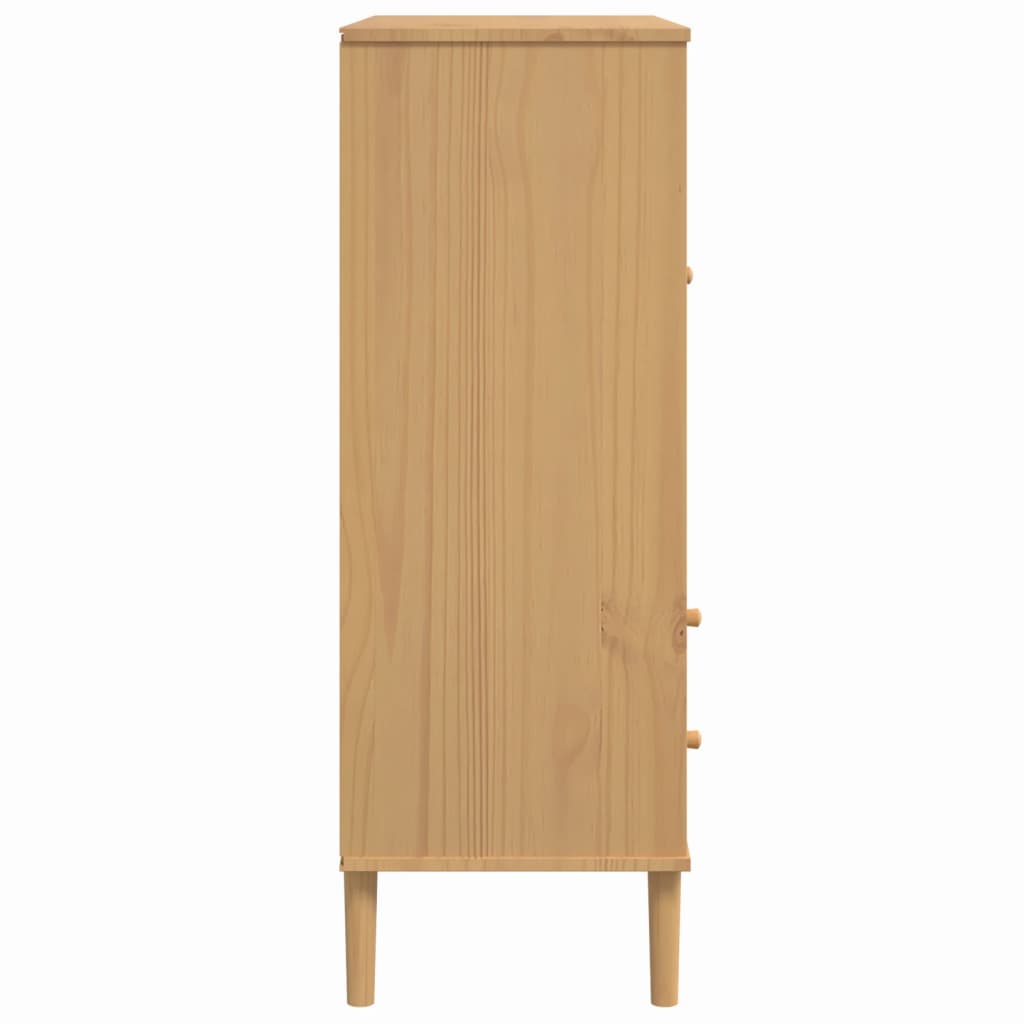 Credenza SENJA Aspetto Rattan Marrone 90x40x112cm Massello Pino