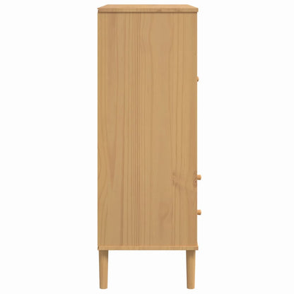 Credenza SENJA Aspetto Rattan Marrone 90x40x112cm Massello Pino