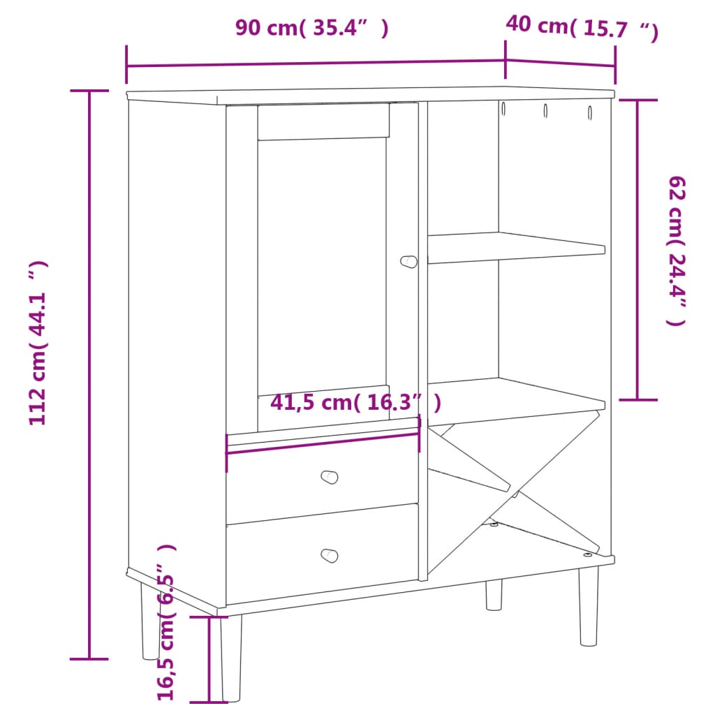 Credenza SENJA Aspetto Rattan Marrone 90x40x112cm Massello Pino