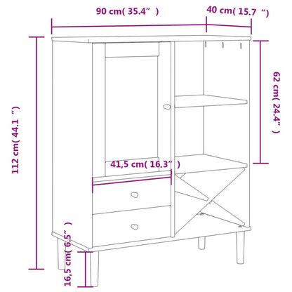 Credenza SENJA Aspetto Rattan Marrone 90x40x112cm Massello Pino