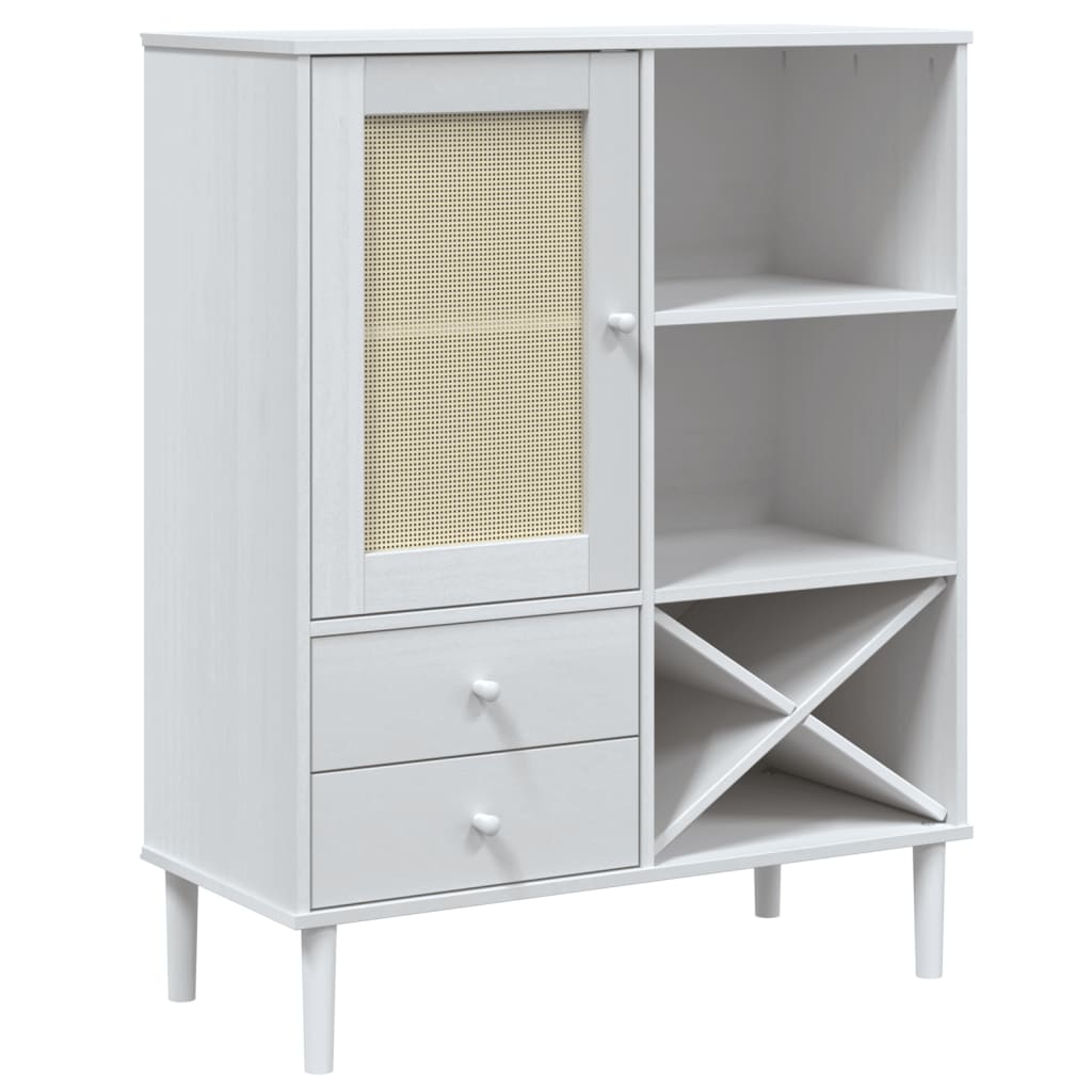 Credenza SENJA Aspetto Rattan Bianco 90x40x112cm Massello Pino - homemem39