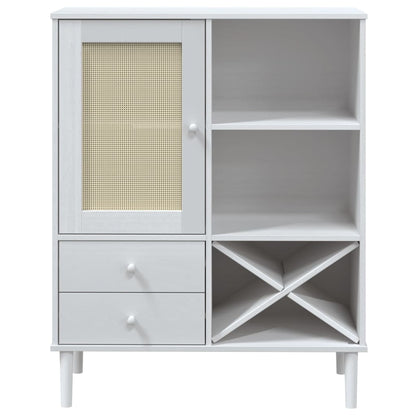 Credenza SENJA Aspetto Rattan Bianco 90x40x112cm Massello Pino