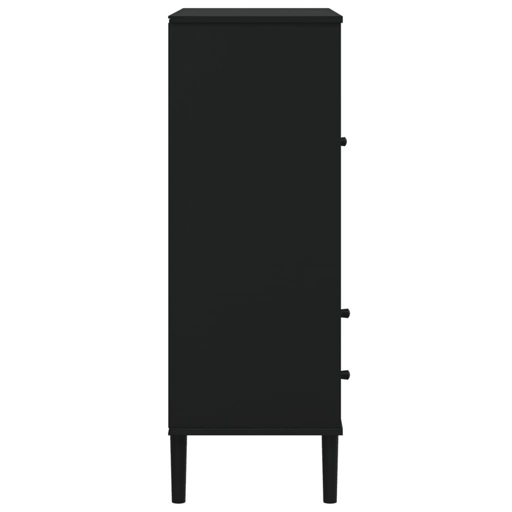 Credenza SENJA Aspetto Rattan Nero 90x40x112 cm Massello Pino