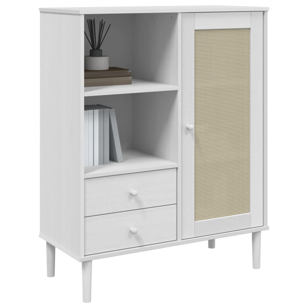 Credenza SENJA Aspetto Rattan Bianco 90x40x112cm Massello Pino