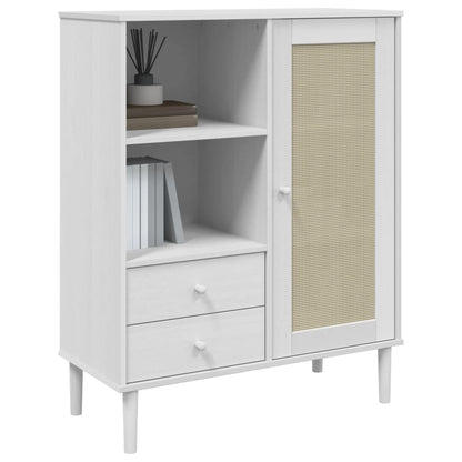 Credenza SENJA Aspetto Rattan Bianco 90x40x112cm Massello Pino