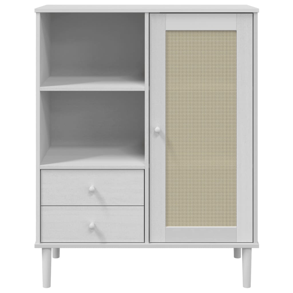 Credenza SENJA Aspetto Rattan Bianco 90x40x112cm Massello Pino