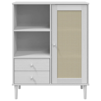 Credenza SENJA Aspetto Rattan Bianco 90x40x112cm Massello Pino
